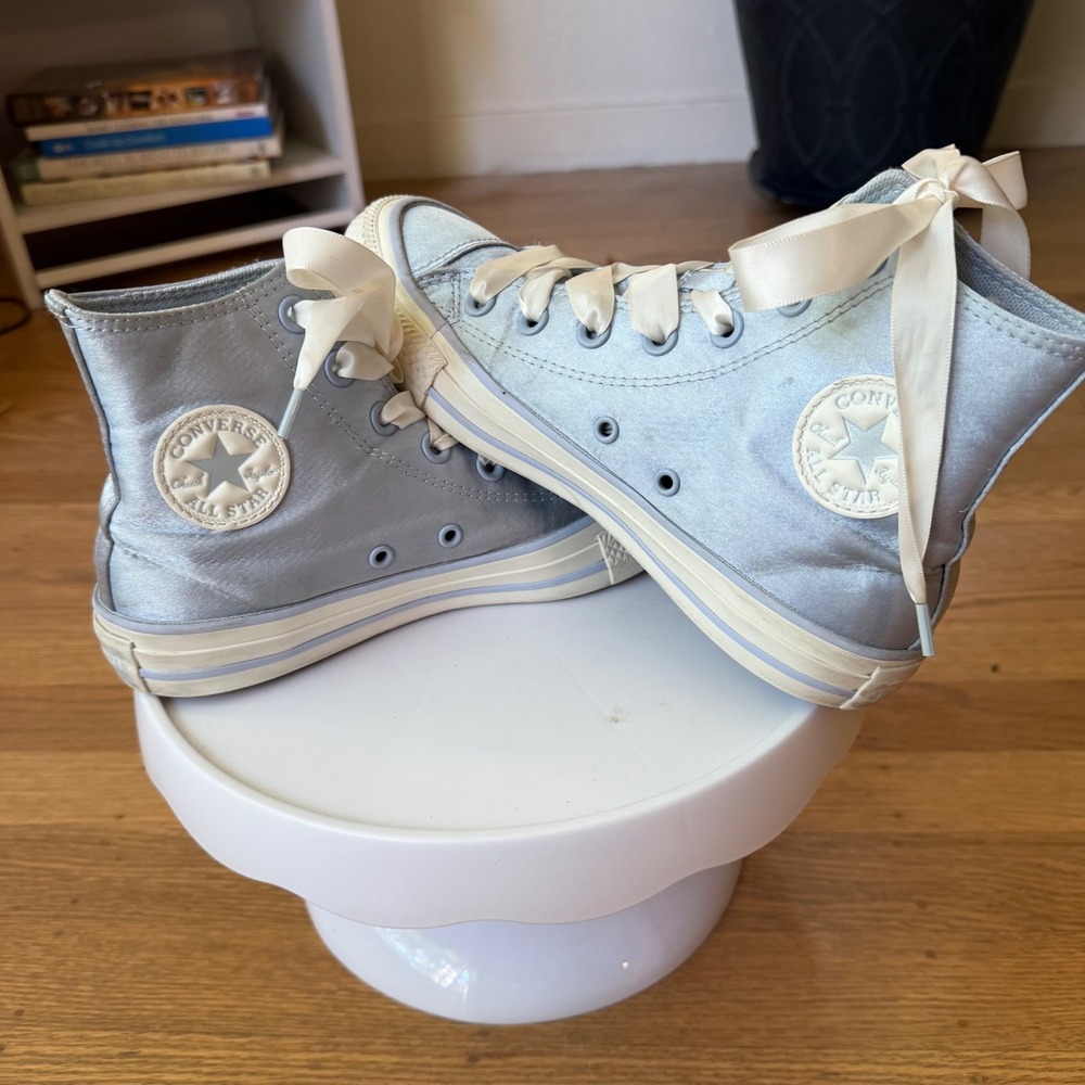 Converse Chuck Taylor All Star High Top Satin Light Blue Ribbon Laces A10280F 6